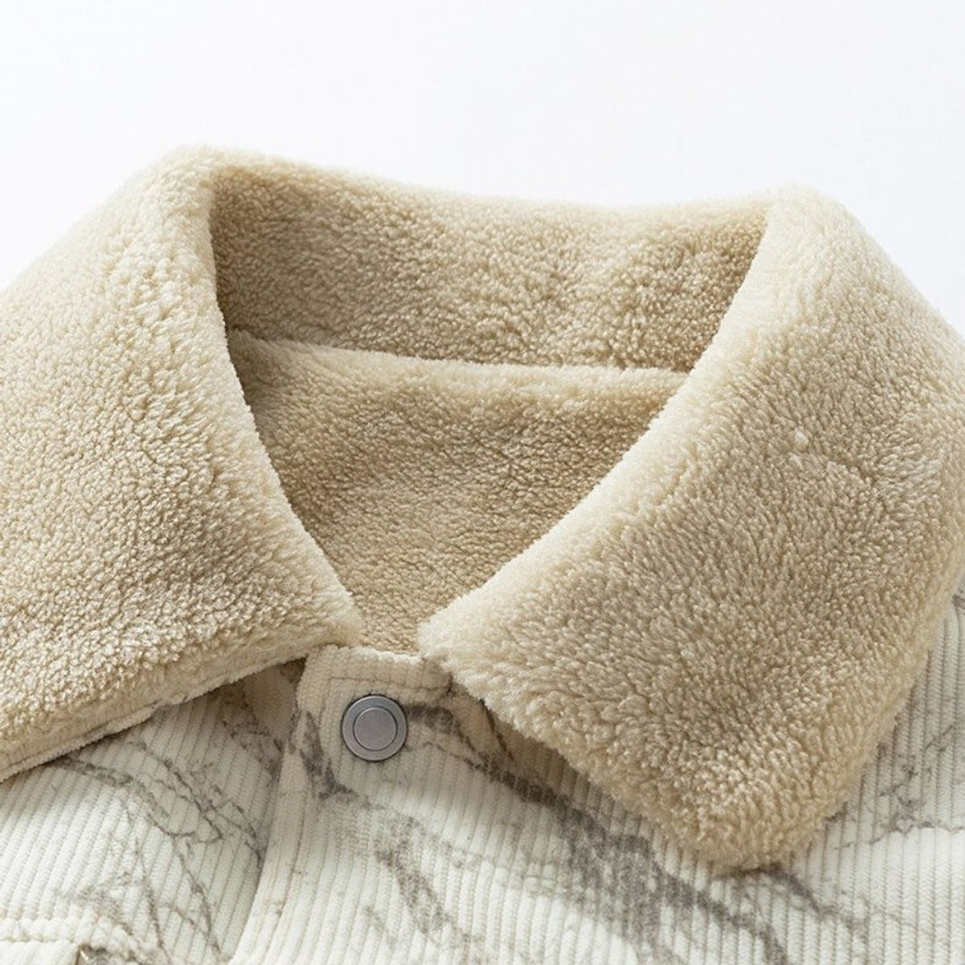 Men's Fleece-Lined Corduroy Bomber Jacket Sherpa Collar