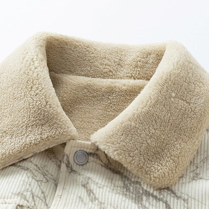 Men's Fleece-Lined Corduroy Bomber Jacket Sherpa Collar