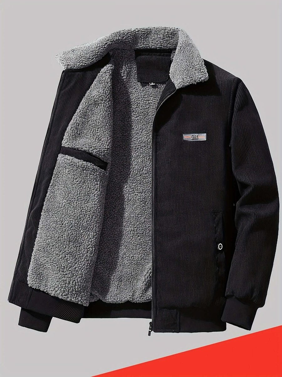 Men's Fleece-Lined Corduroy Bomber Jacket Sherpa Winter Coat