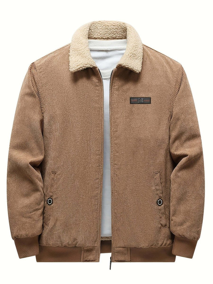 Men's Fleece-Lined Corduroy Bomber Jacket Sherpa Winter Coat