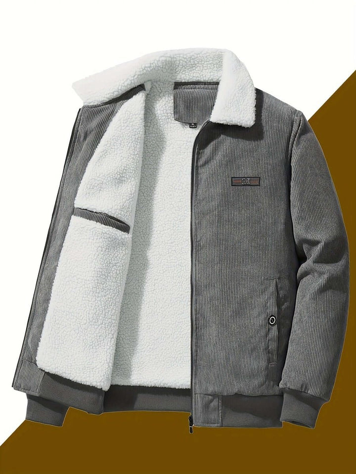 Men's Fleece-Lined Corduroy Bomber Jacket Sherpa Winter Coat