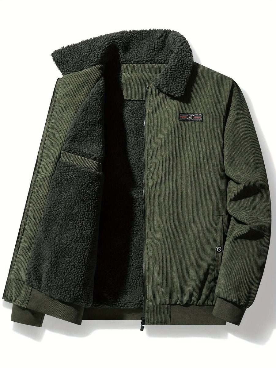 Men's Fleece-Lined Corduroy Bomber Jacket Sherpa Winter Coat