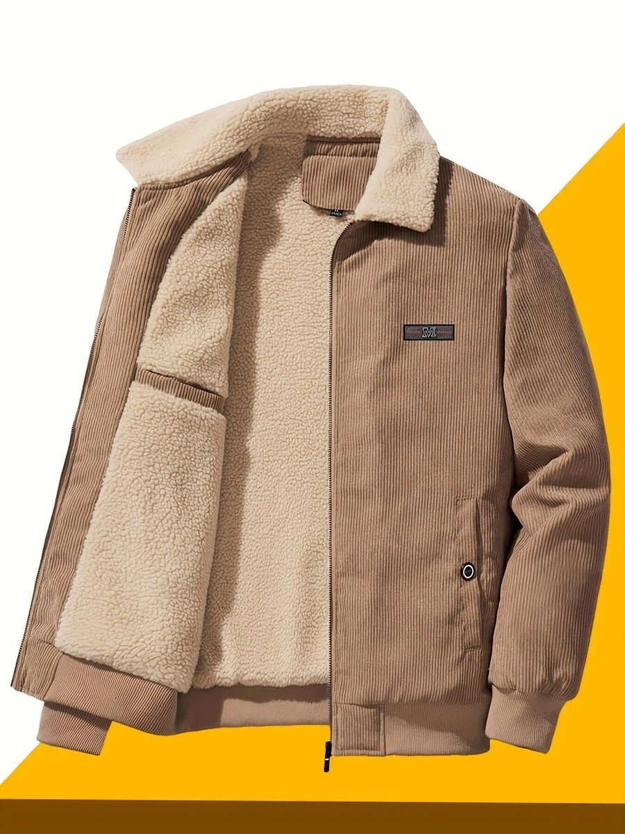 Men's Fleece-Lined Corduroy Bomber Jacket Sherpa Winter Coat