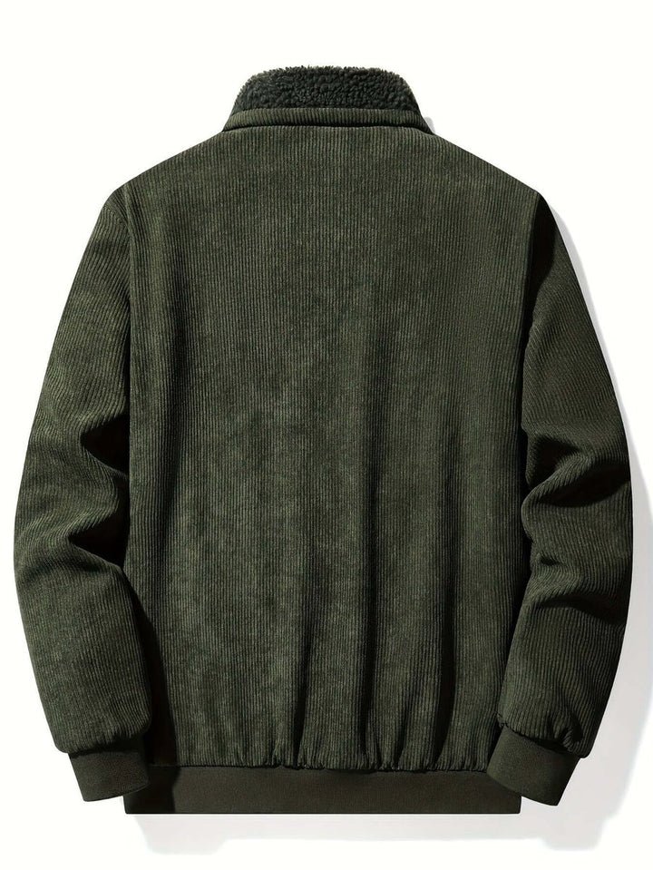 Men's Fleece-Lined Corduroy Bomber Jacket Sherpa Winter Coat