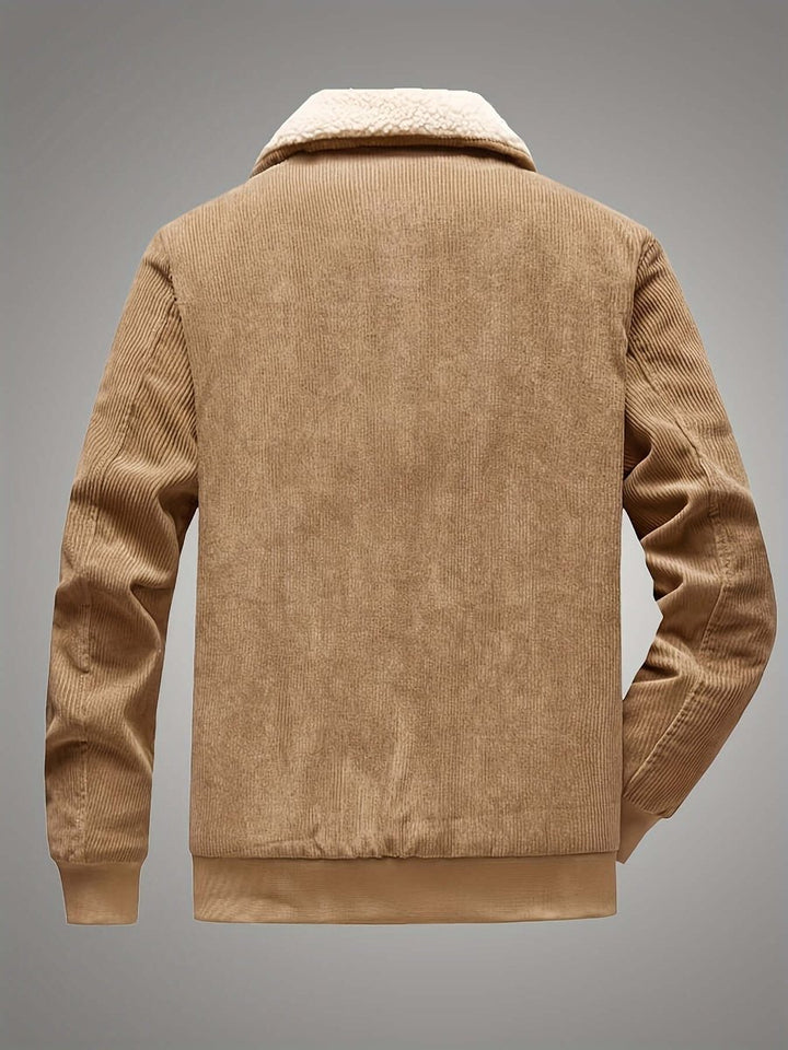 Men's Fleece-Lined Corduroy Bomber Jacket Sherpa Winter Coat