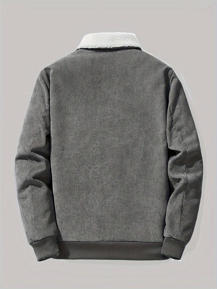 Men's Fleece-Lined Corduroy Bomber Jacket Sherpa Winter Coat