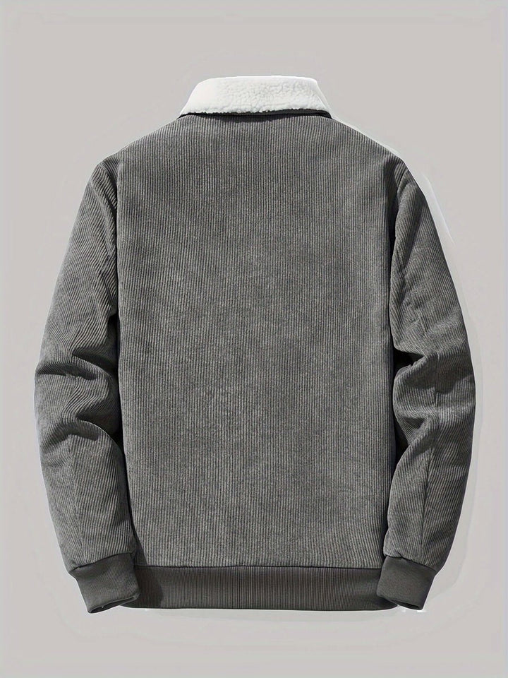 Men's Fleece-Lined Corduroy Bomber Jacket Sherpa Winter Coat