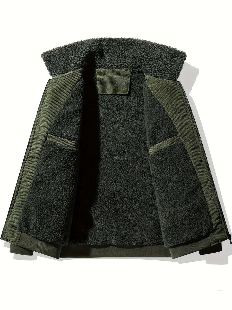 Men's Fleece-Lined Corduroy Bomber Jacket Sherpa Winter Coat