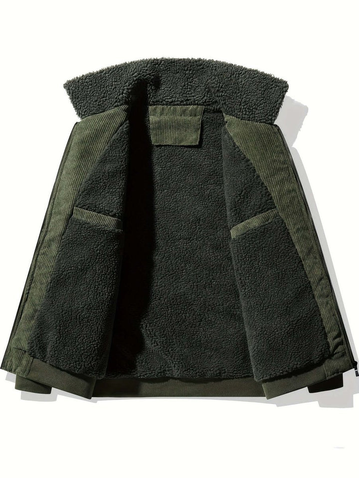 Men's Fleece-Lined Corduroy Bomber Jacket Sherpa Winter Coat