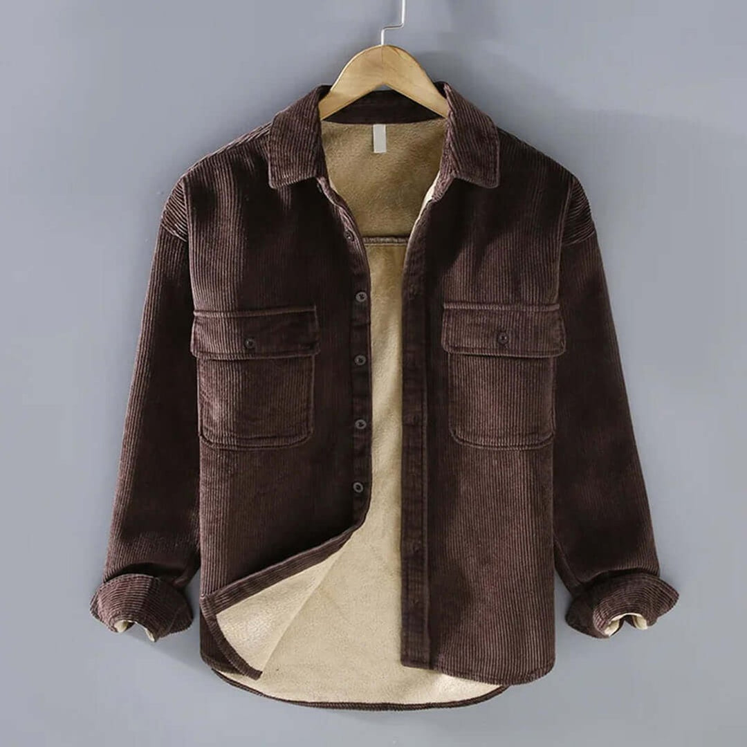 Men's Fleece-Lined Corduroy Shacket Jacket Coat