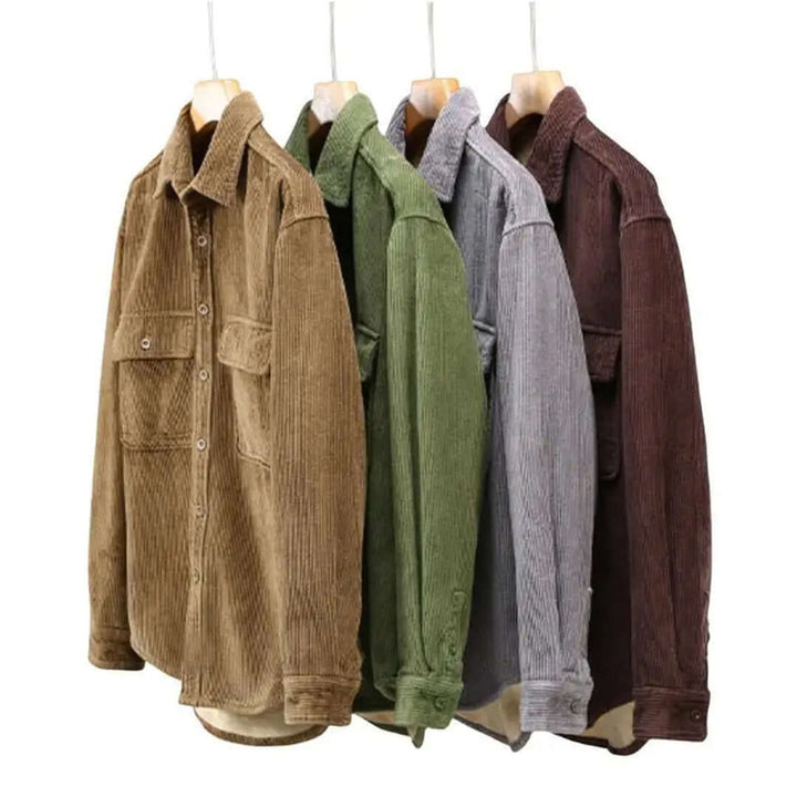 Men's Fleece-Lined Corduroy Shacket Jacket Coat