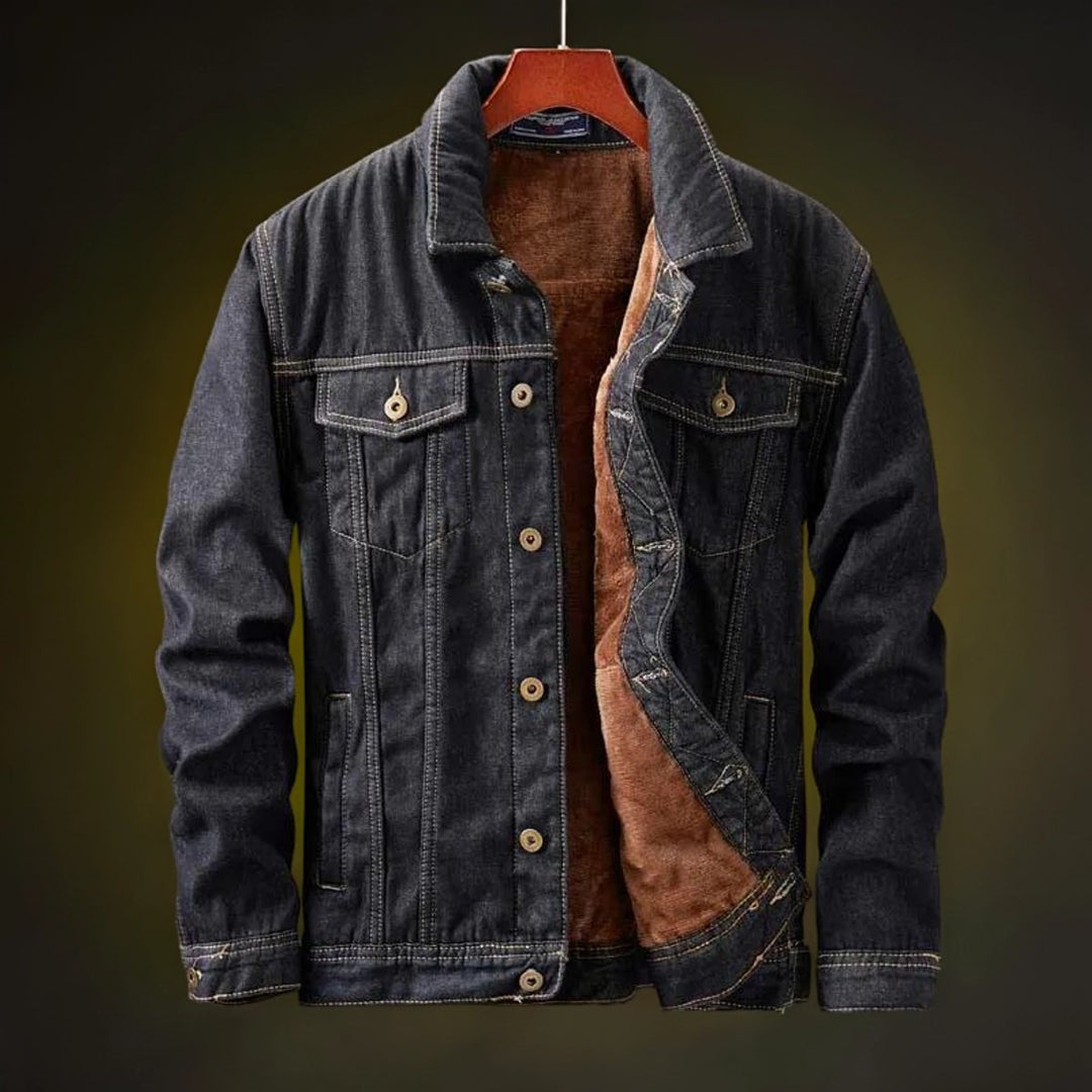 Mens Fleece-Lined Denim Jacket Sherpa Bomber Windproof Coat