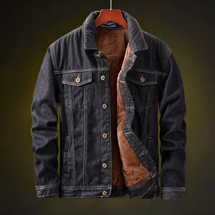 Mens Fleece-Lined Denim Jacket Sherpa Bomber Windproof Coat