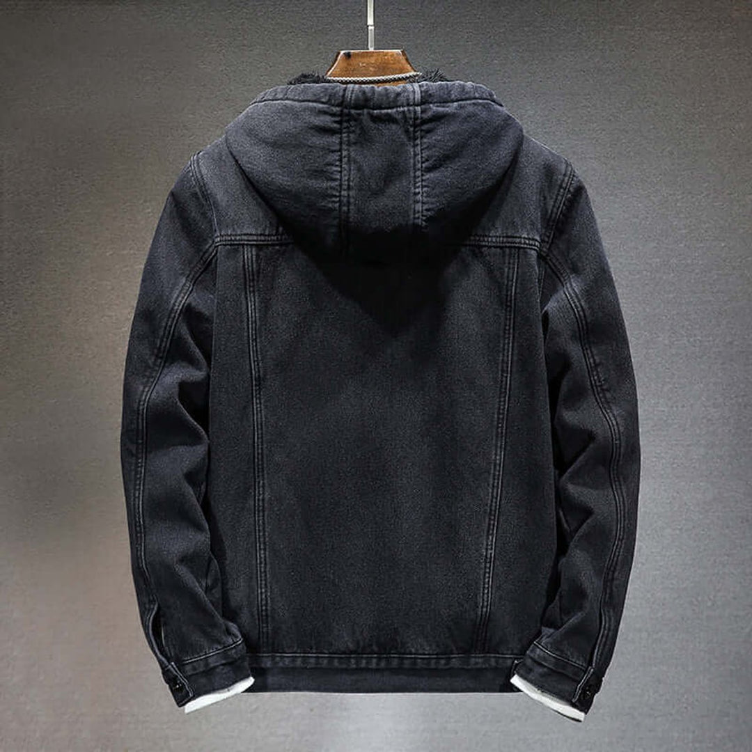 Men's Fleece-Lined Hooded Denim Jacket Bomber Outerwear Coat