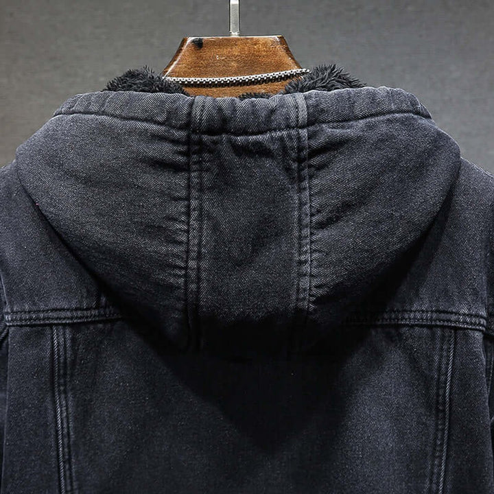 Men's Fleece-Lined Hooded Denim Jacket Bomber Outerwear Coat