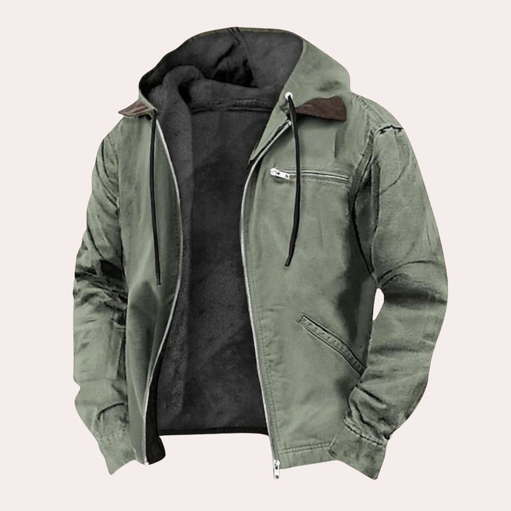 Mens Fleece-Lined Hooded Zip-Up Canvas Jacket