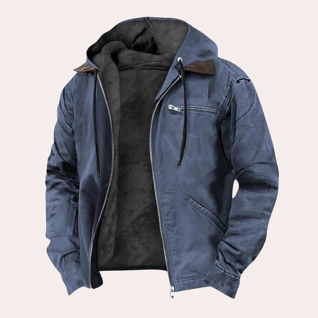 Mens Fleece-Lined Hooded Zip-Up Canvas Jacket