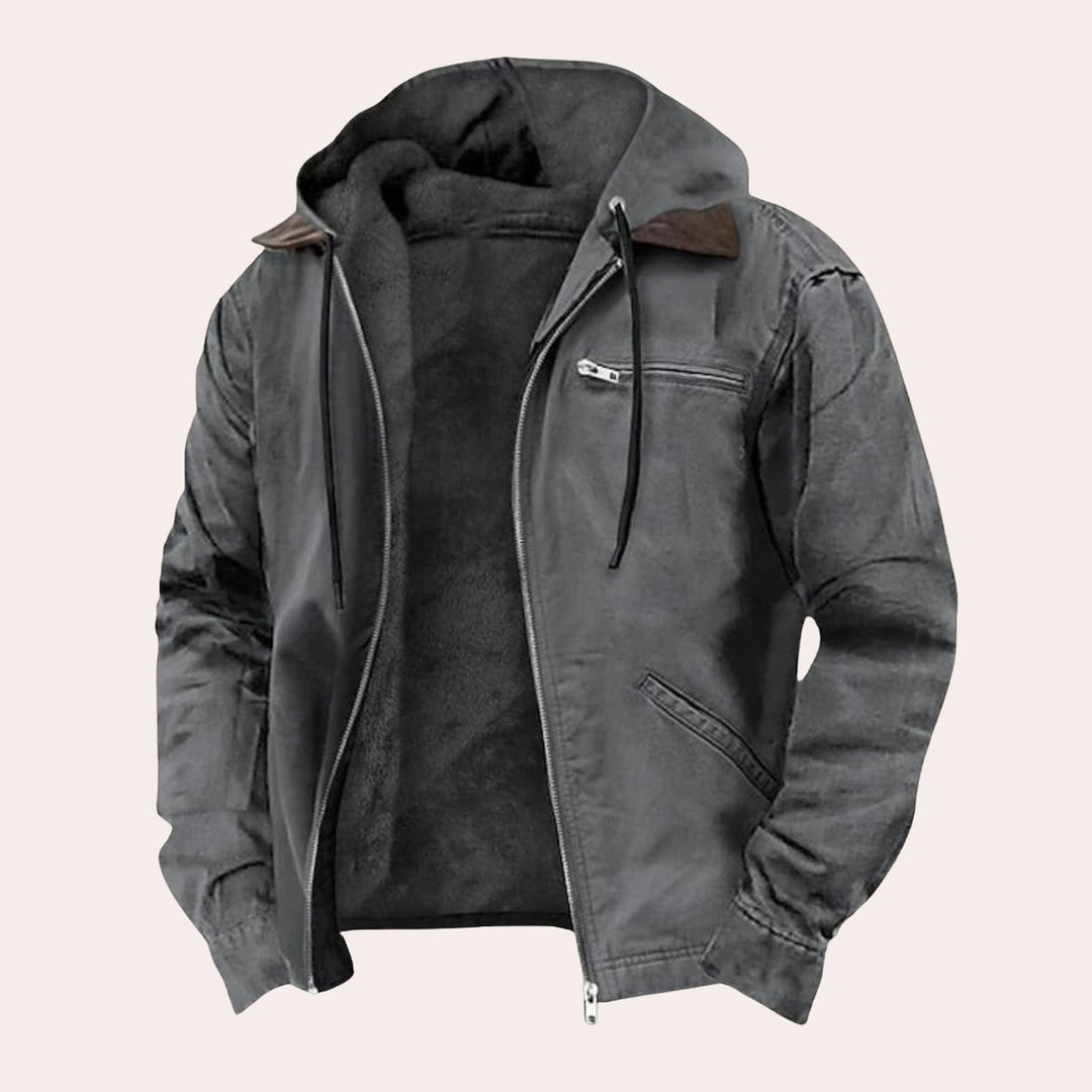 Mens Fleece-Lined Hooded Zip-Up Canvas Jacket
