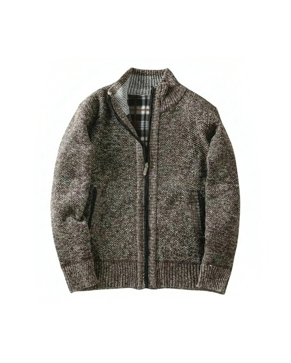 Men's Fleece-Lined Knit Zip-Up Bomber Jacket