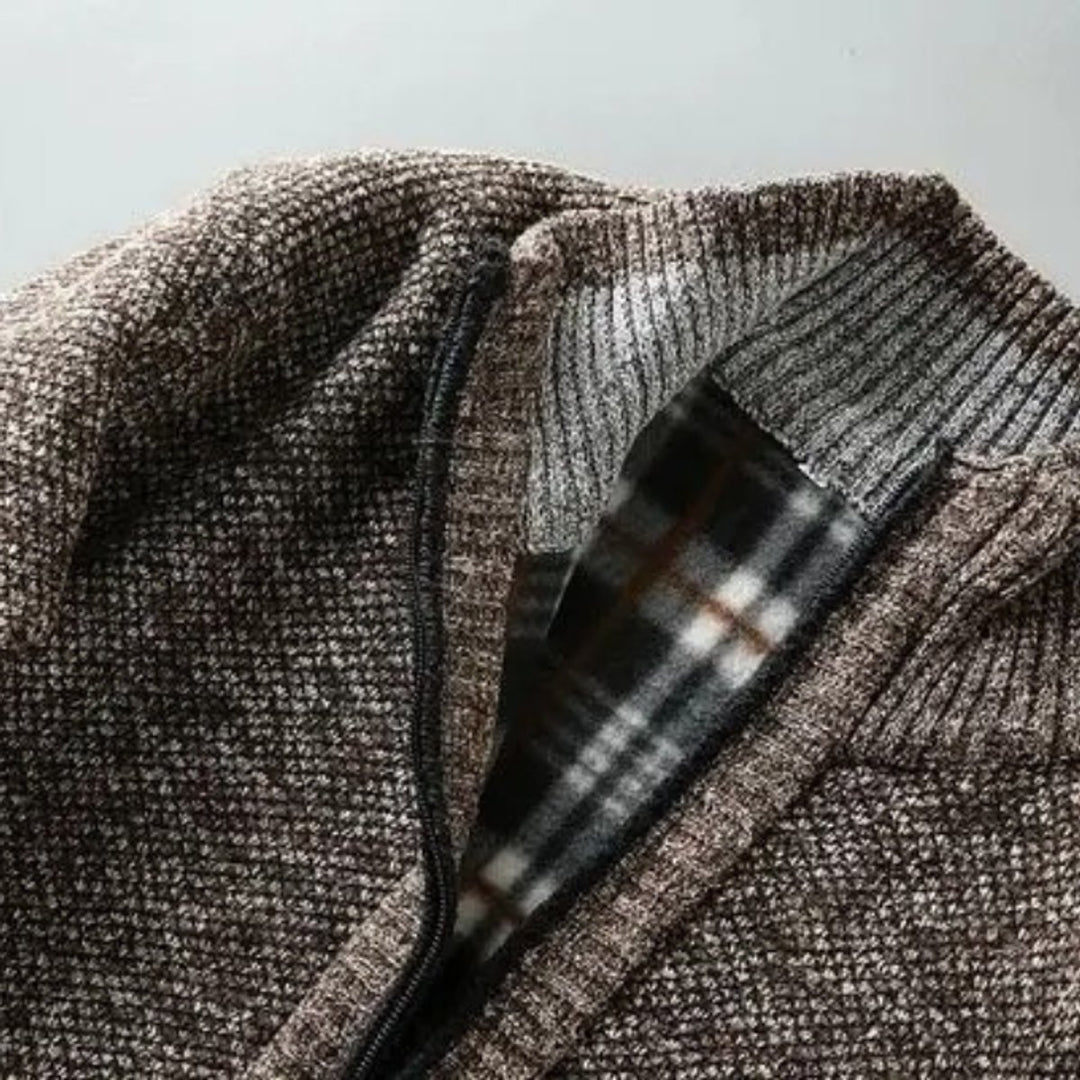 Men's Fleece-Lined Knit Zip-Up Bomber Jacket