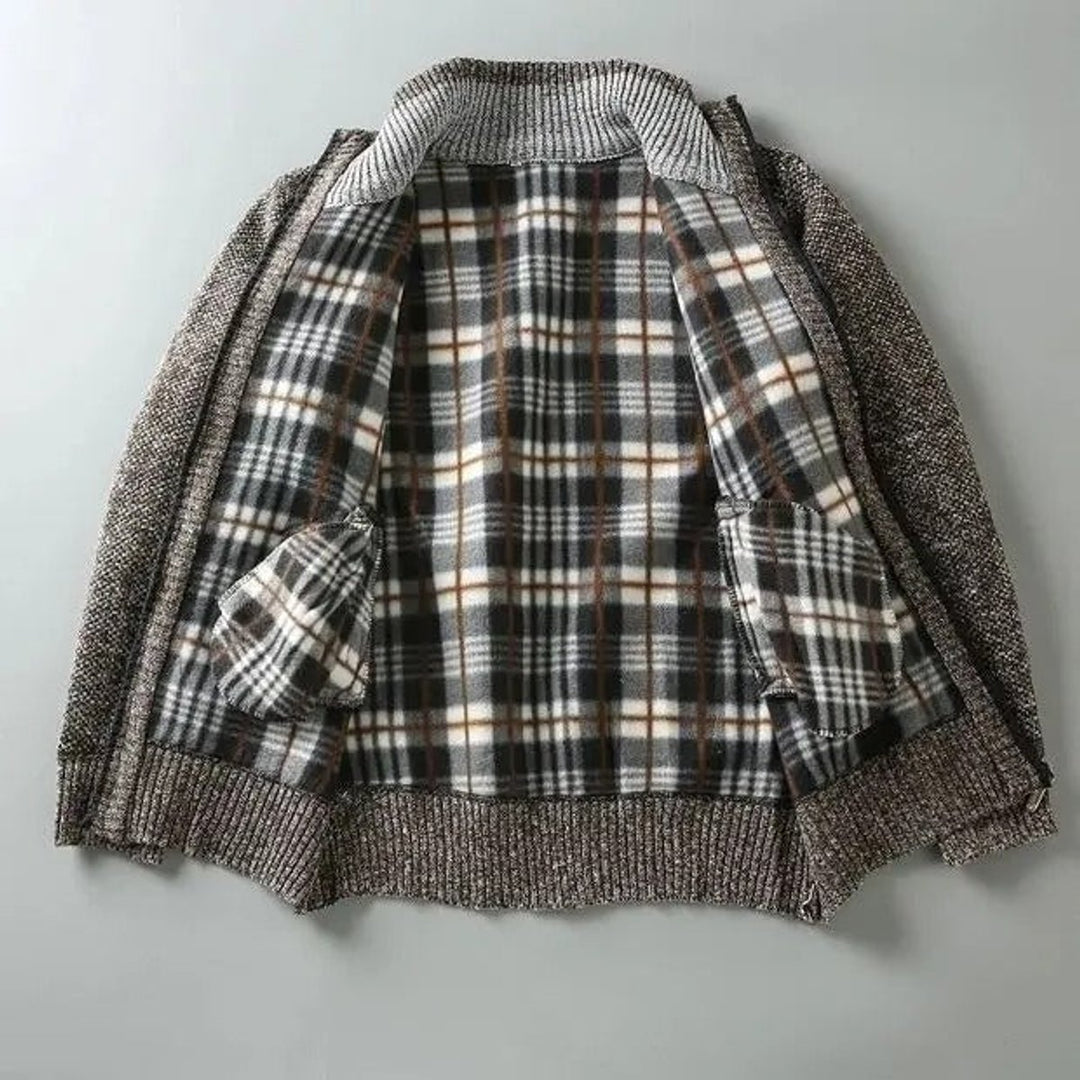 Men's Fleece-Lined Knit Zip-Up Bomber Jacket