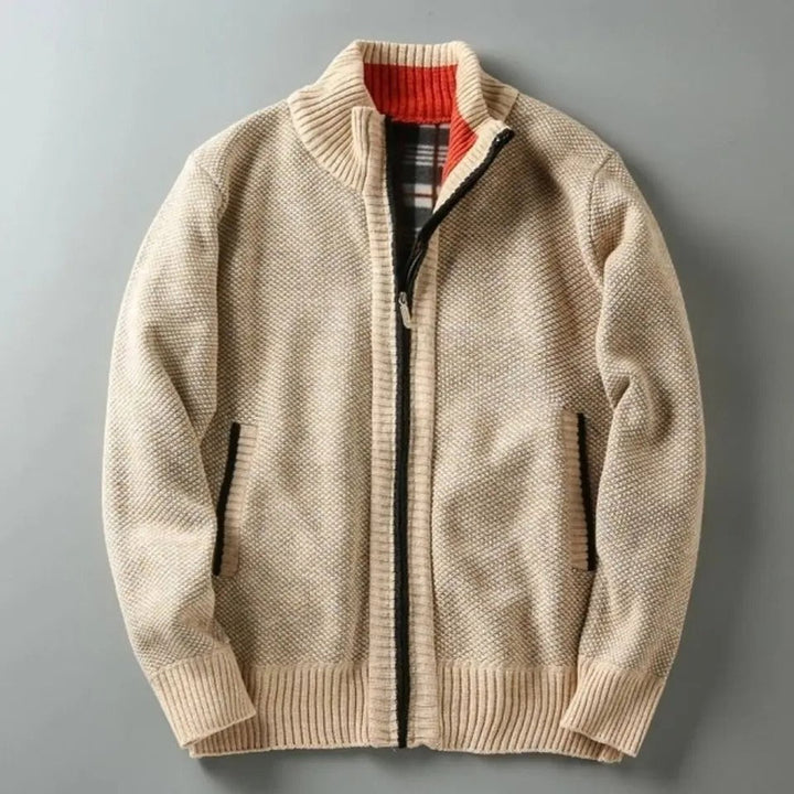 Men's Fleece-Lined Knit Zip-Up Bomber Jacket