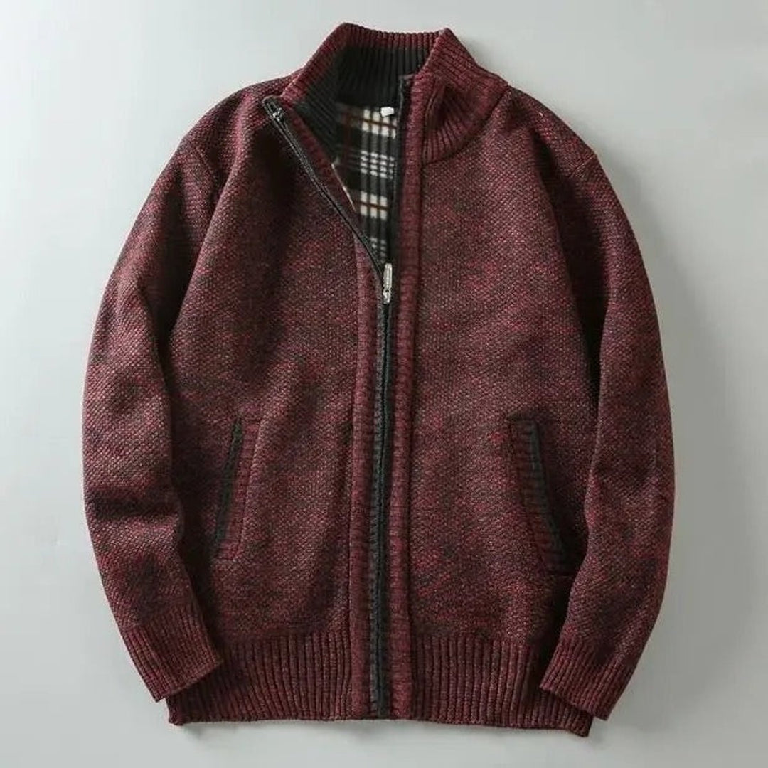 Men's Fleece-Lined Knit Zip-Up Bomber Jacket