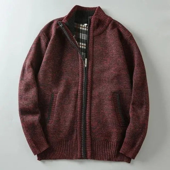 Men's Fleece-Lined Knit Zip-Up Bomber Jacket