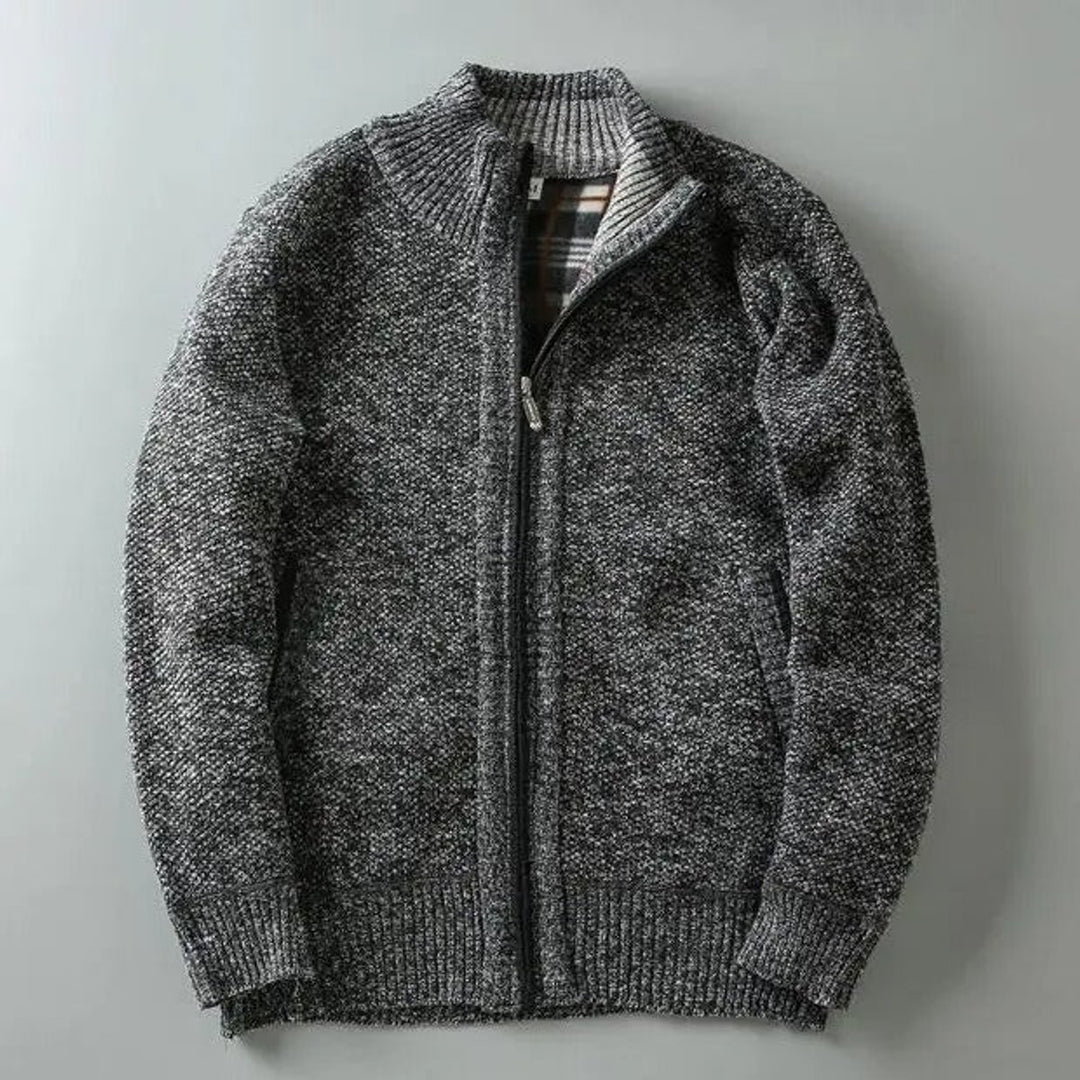 Men's Fleece-Lined Knit Zip-Up Bomber Jacket