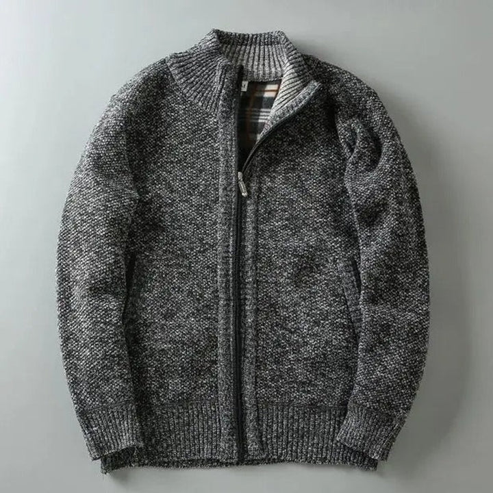 Men's Fleece-Lined Knit Zip-Up Bomber Jacket