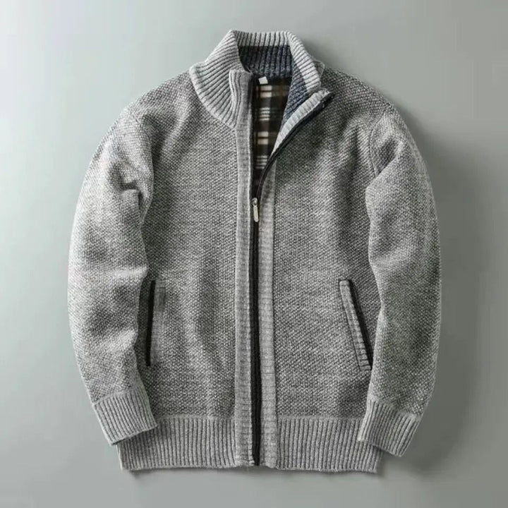 Men's Fleece-Lined Knit Zip-Up Bomber Jacket