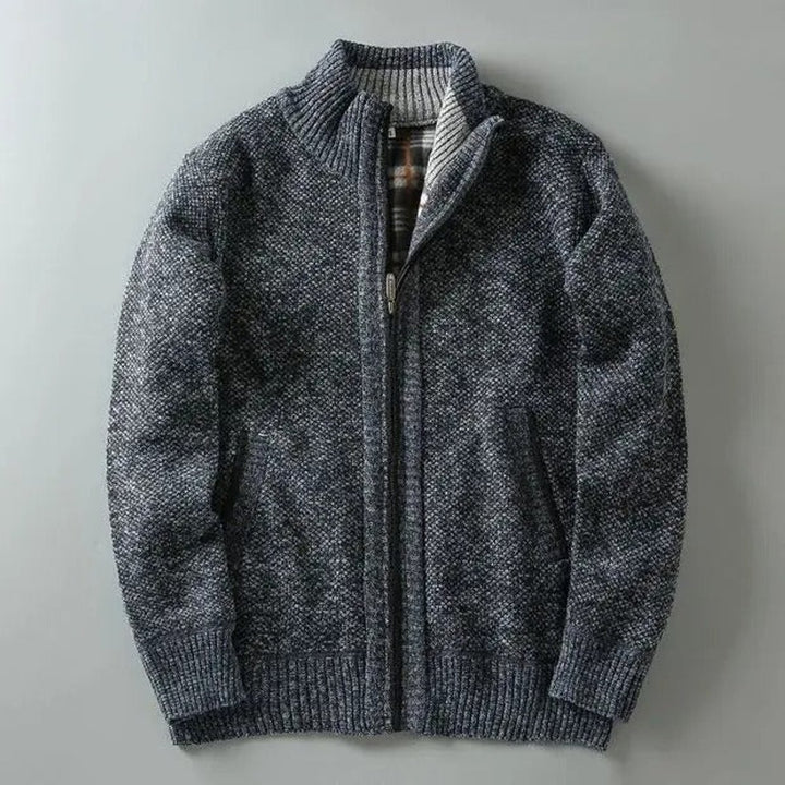 Men's Fleece-Lined Knit Zip-Up Bomber Jacket