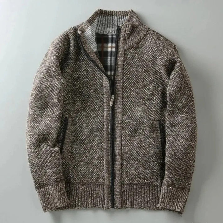 Men's Fleece-Lined Knit Zip-Up Bomber Jacket