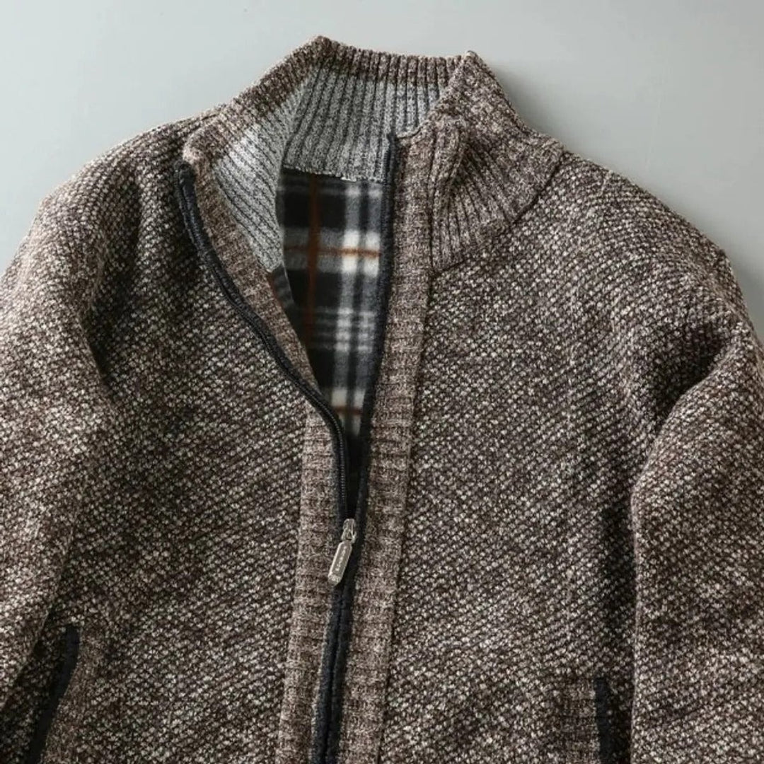 Men's Fleece-Lined Knit Zip-Up Bomber Jacket