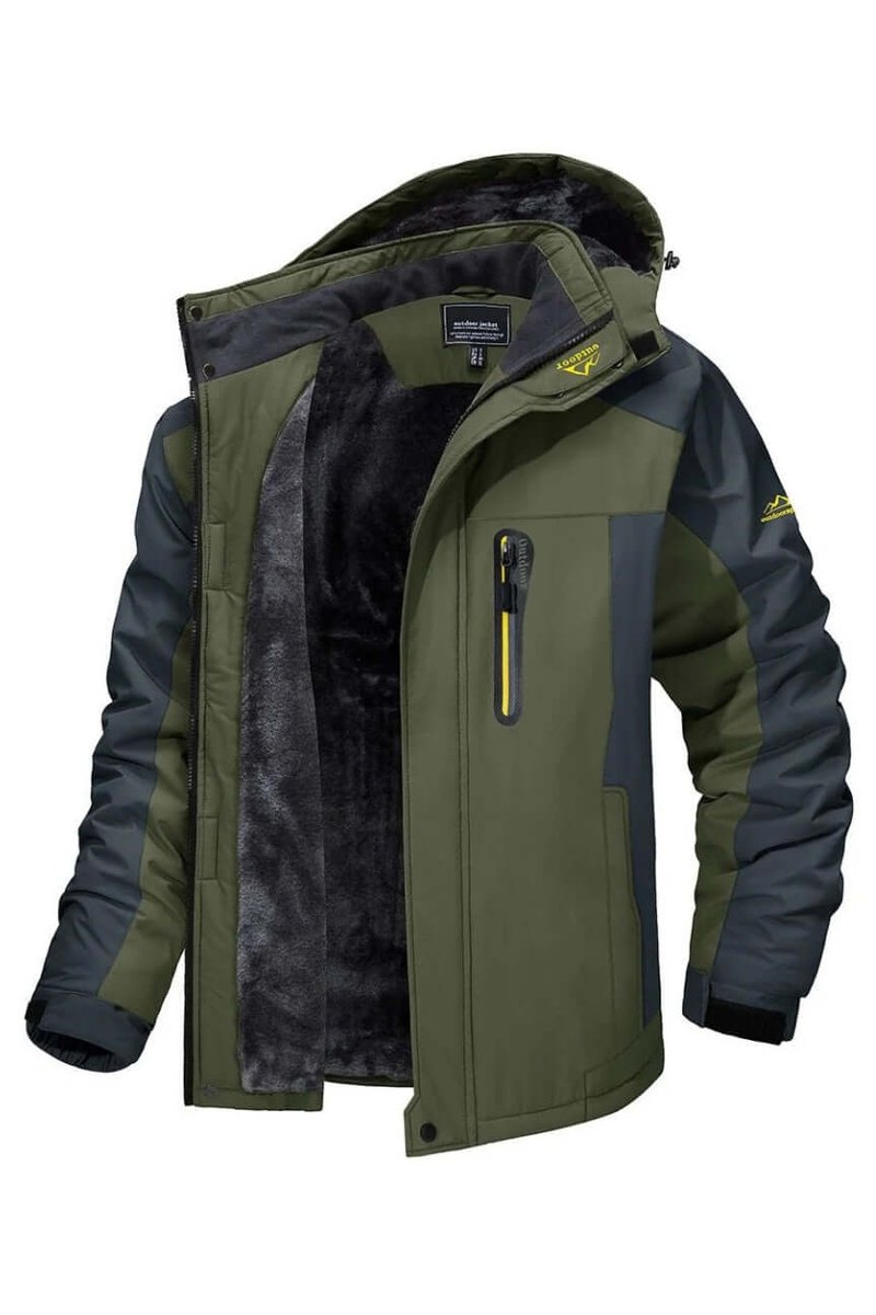 Men's Fleece-Lined Waterproof Hooded Outdoor Winter Jacket