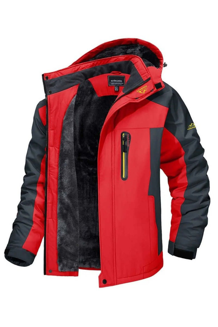 Men's Fleece-Lined Waterproof Hooded Outdoor Winter Jacket