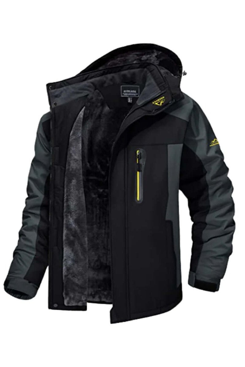 Men's Fleece-Lined Waterproof Hooded Outdoor Winter Jacket