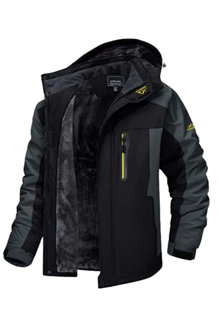 Men's Fleece-Lined Waterproof Hooded Outdoor Winter Jacket