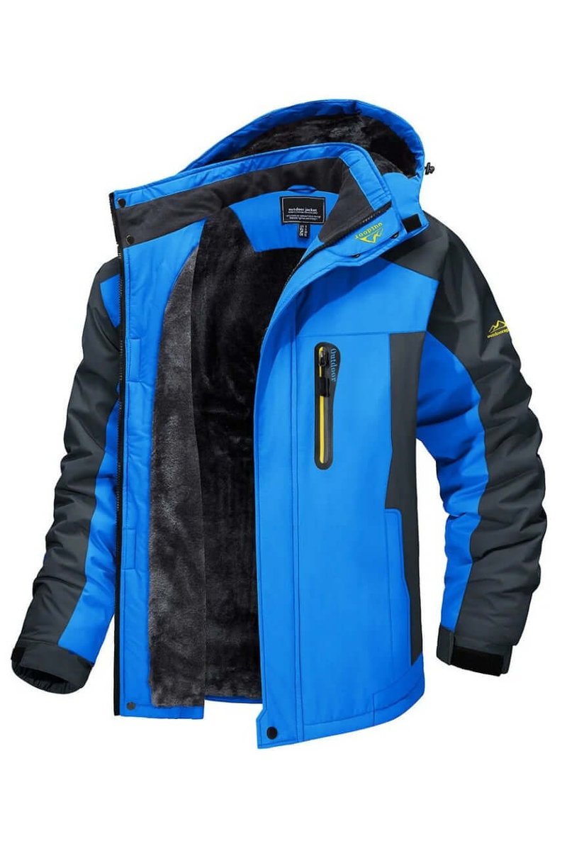 Men's Fleece-Lined Waterproof Hooded Outdoor Winter Jacket
