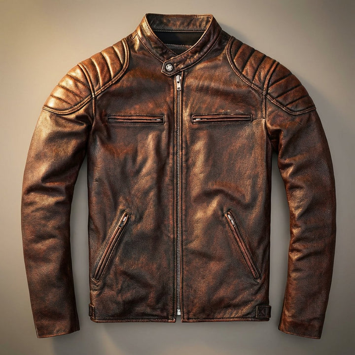 Men's Full-Grain Leather Vintage Biker Jacket Mens Jackets