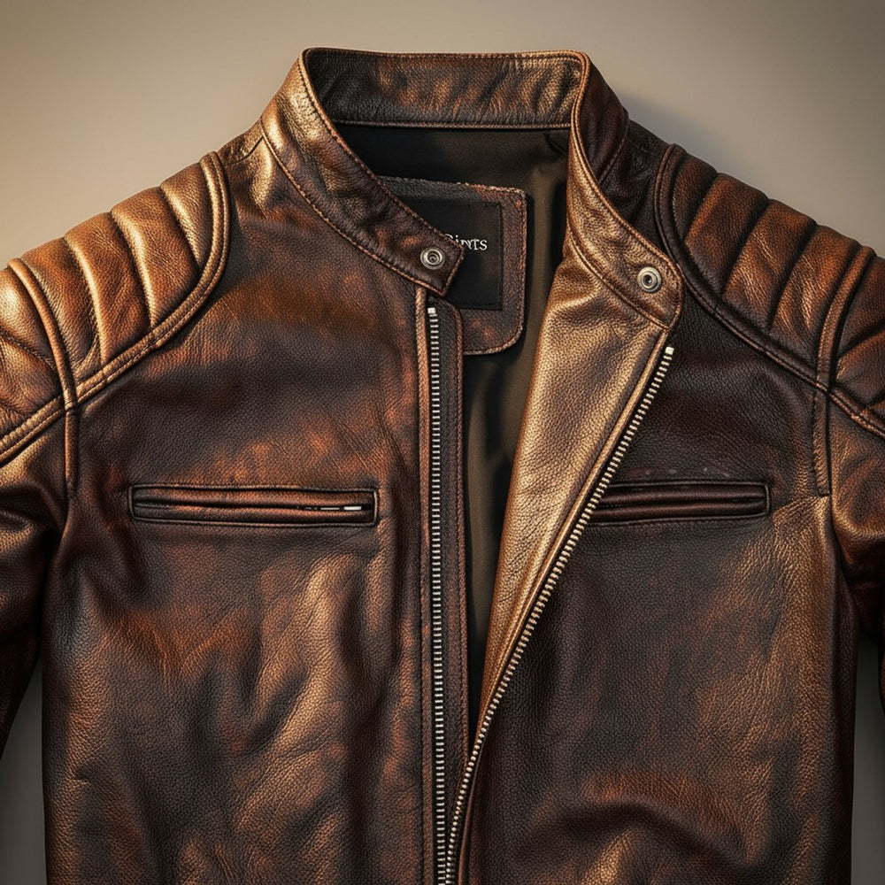Men's Full-Grain Leather Vintage Biker Jacket Mens Jackets