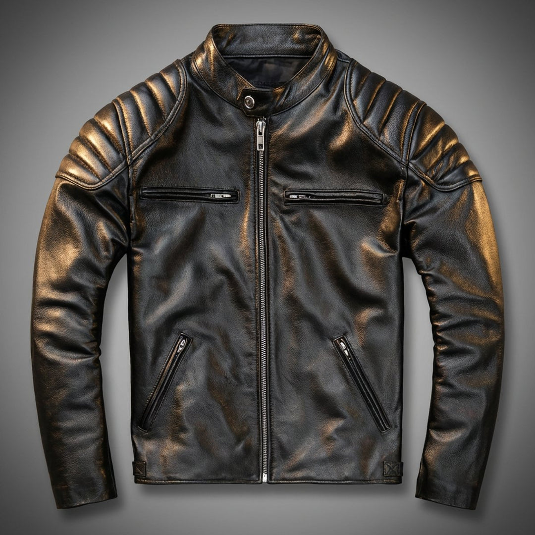 Men's Full-Grain Leather Vintage Biker Jacket Mens Jackets