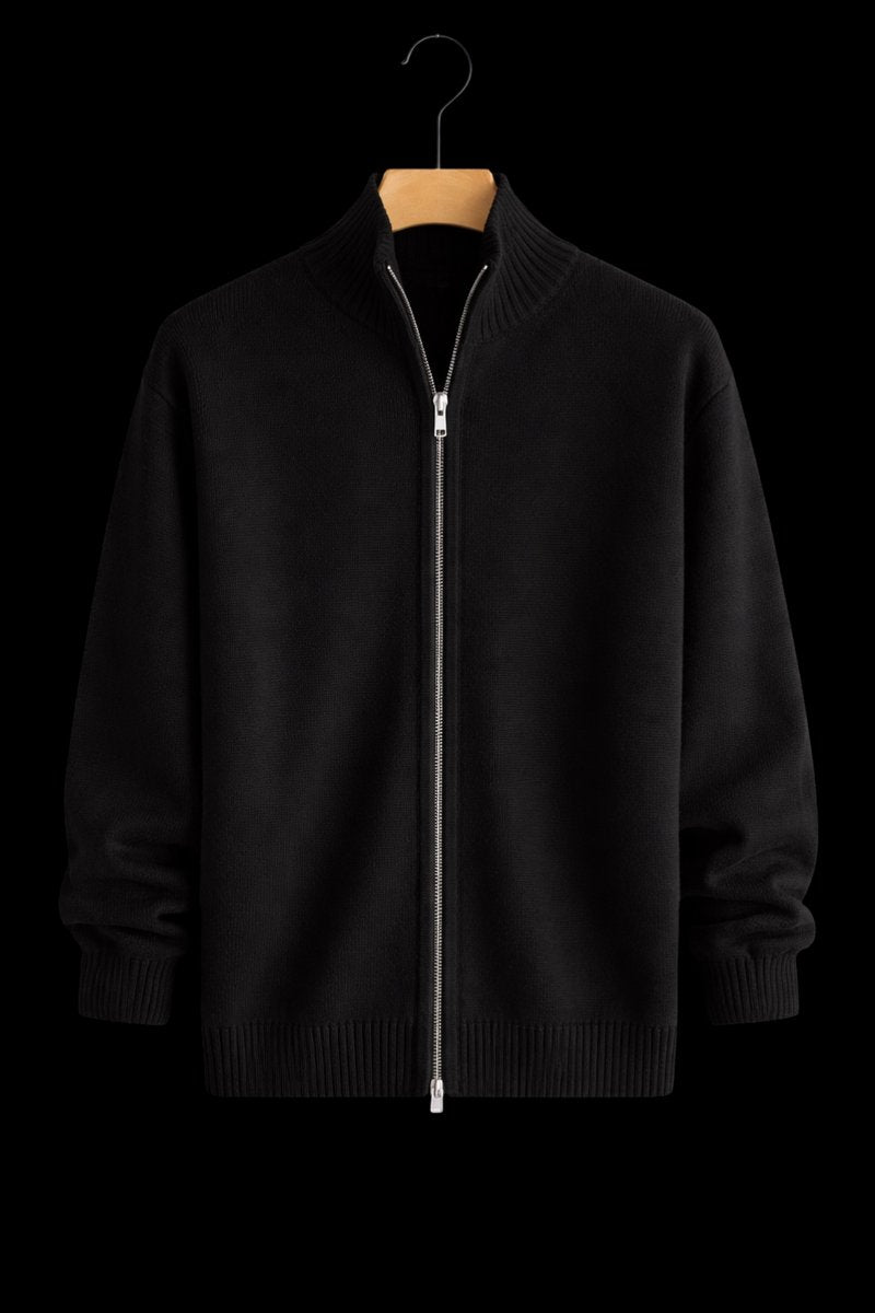 Men's Full-Zip Knit Bomber Jacket Structured Ribbed Cardigan
