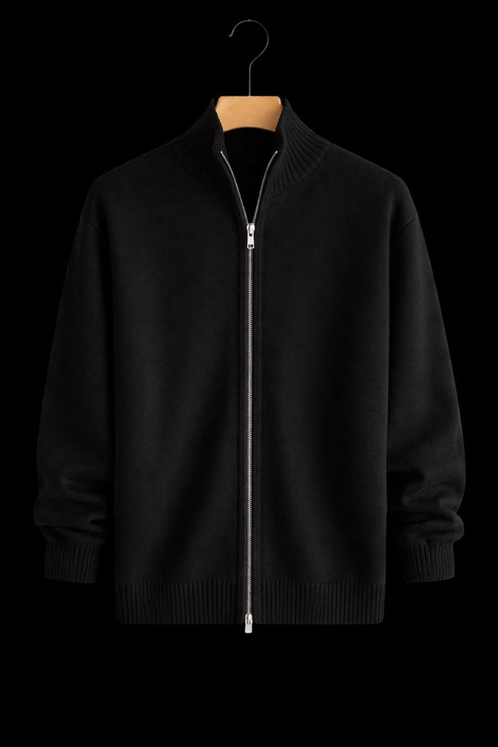 Men's Full-Zip Knit Bomber Jacket Structured Ribbed Cardigan