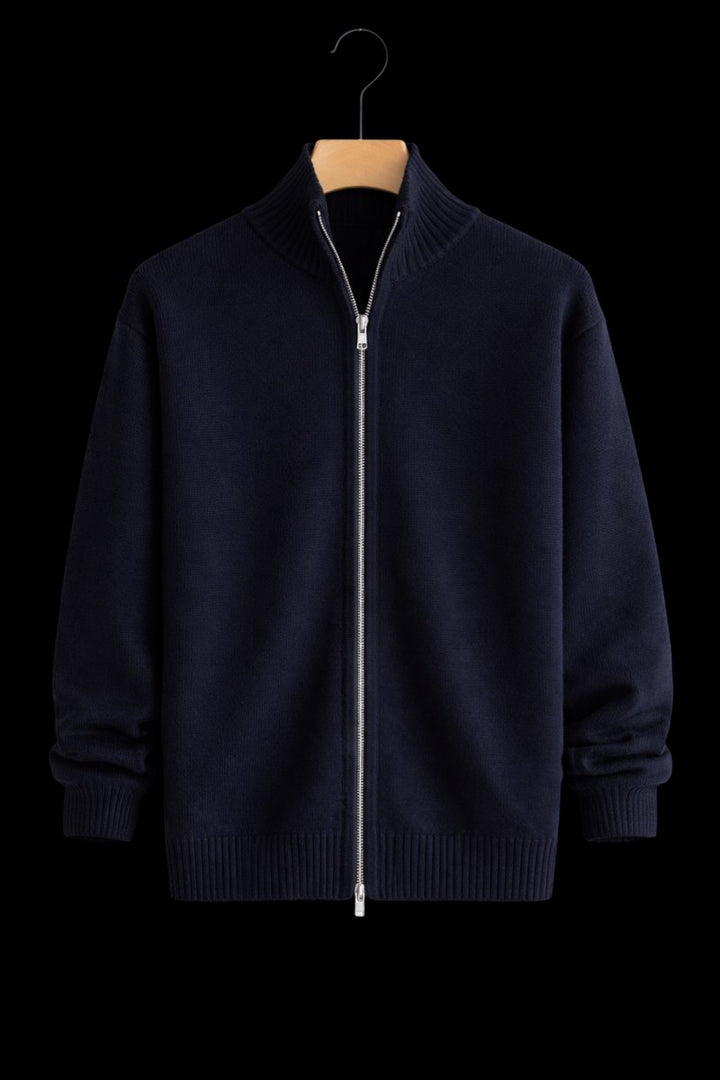Men's Full-Zip Knit Bomber Jacket Structured Ribbed Cardigan