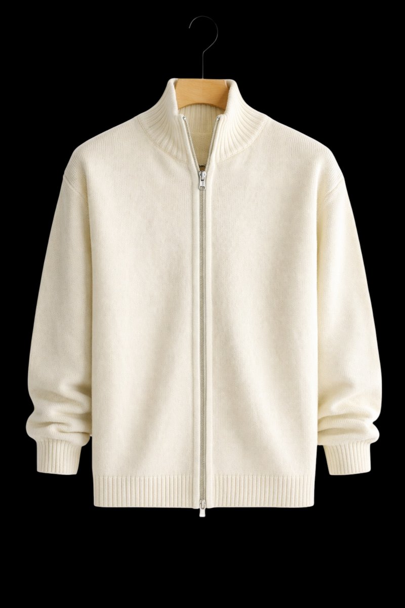 Men's Full-Zip Knit Bomber Jacket Structured Ribbed Cardigan