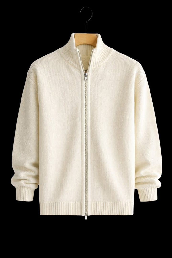 Men's Full-Zip Knit Bomber Jacket Structured Ribbed Cardigan