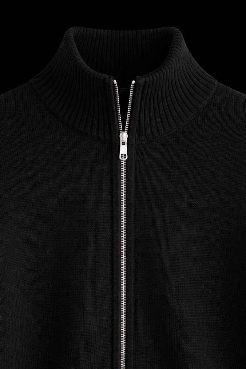 Men's Full-Zip Knit Bomber Jacket Structured Ribbed Cardigan