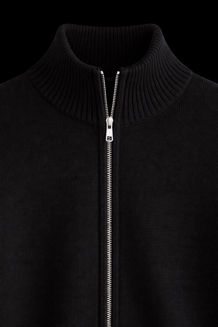 Men's Full-Zip Knit Bomber Jacket Structured Ribbed Cardigan