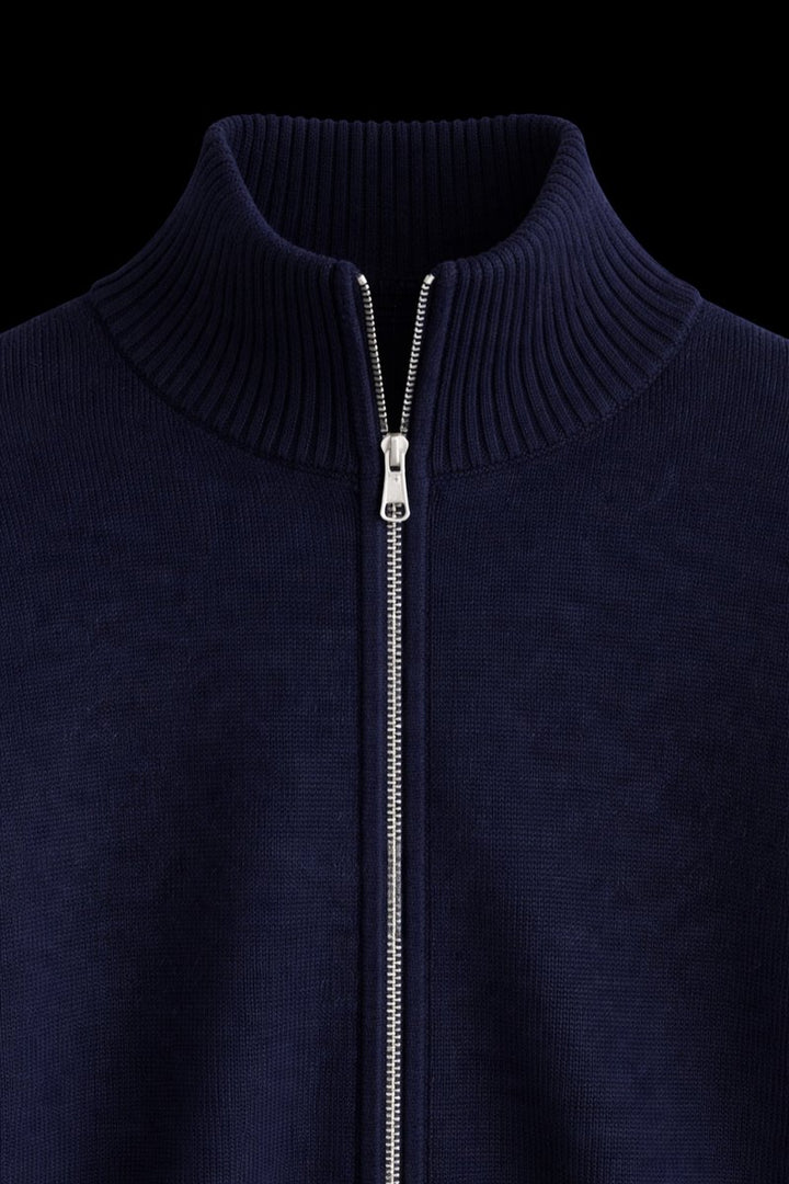 Men's Full-Zip Knit Bomber Jacket Structured Ribbed Cardigan